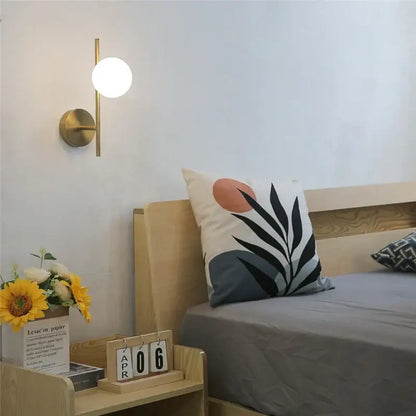Modern brass glass ball led wall light bedroom sconce
