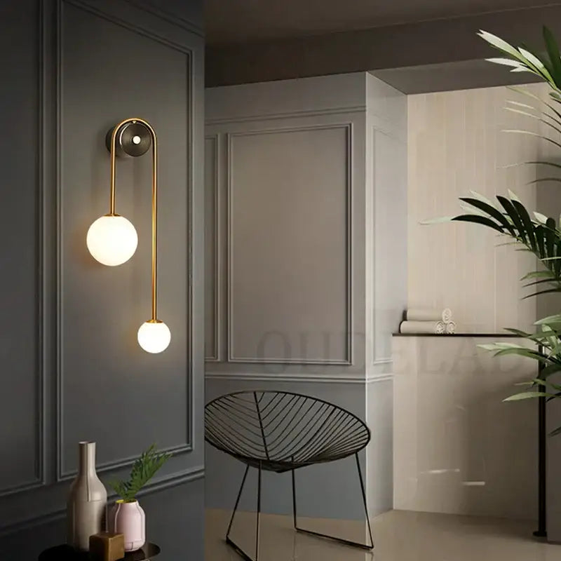 Modern brass glass ball led wall light for bedroom