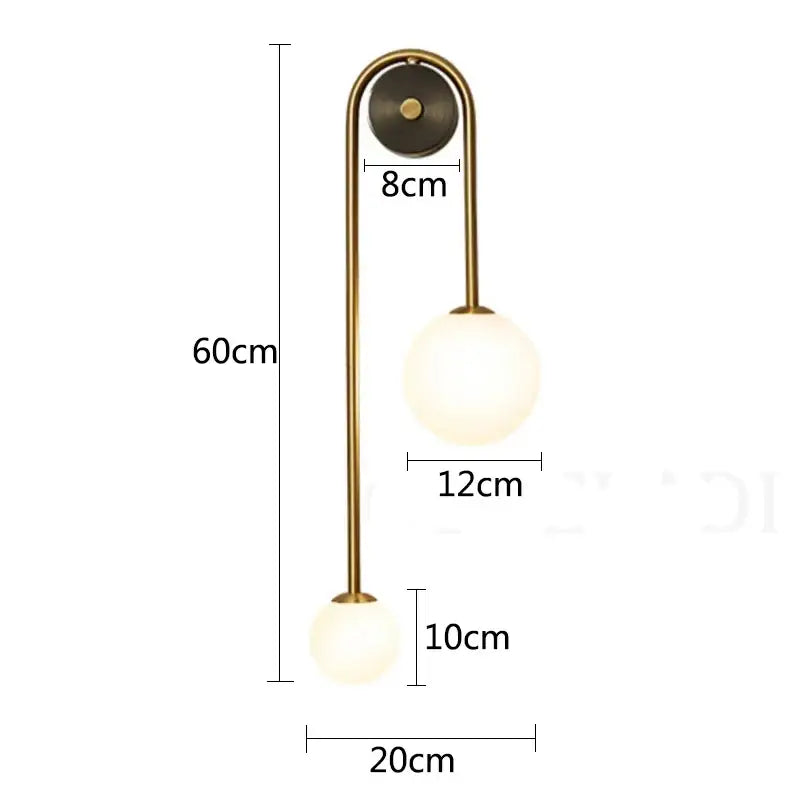 Modern brass glass ball led wall light for bedroom