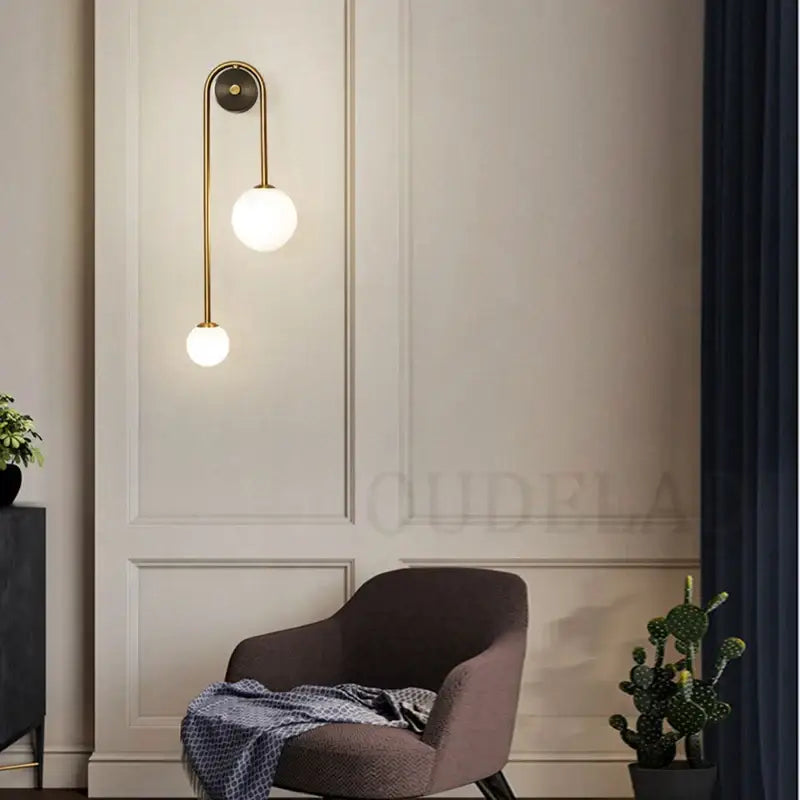 Modern brass glass ball led wall light for bedroom