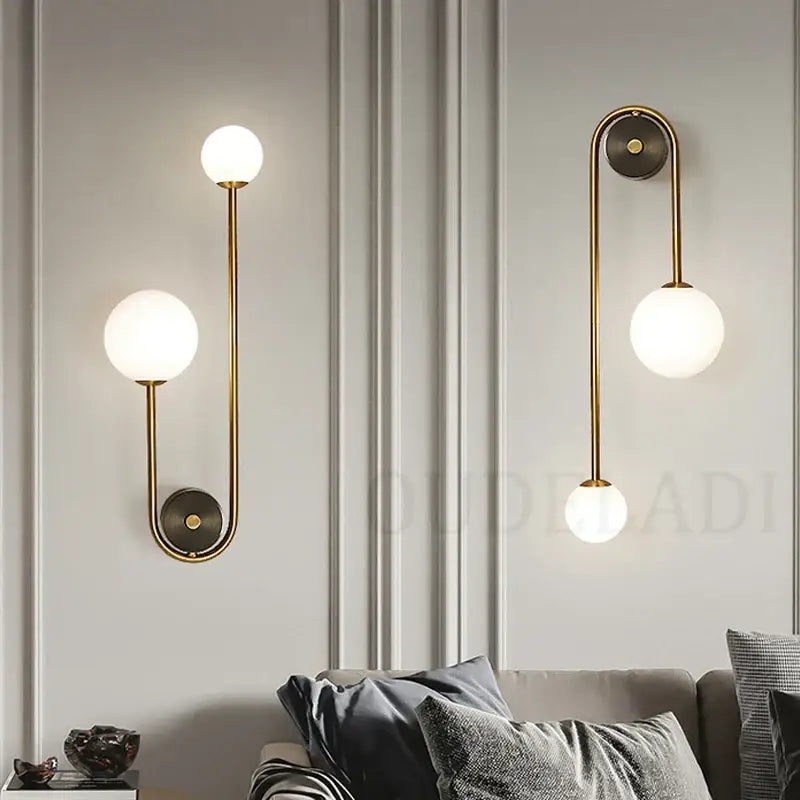 Modern brass glass ball led wall light for bedroom