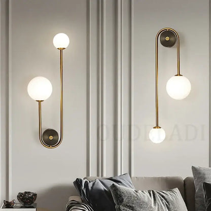 Modern brass glass ball led wall light for bedroom
