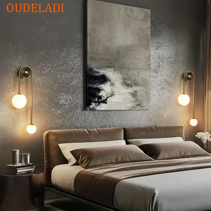 Modern brass glass ball led wall light for bedroom