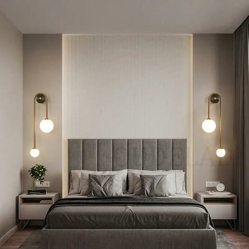 Modern brass glass ball led wall light for bedroom