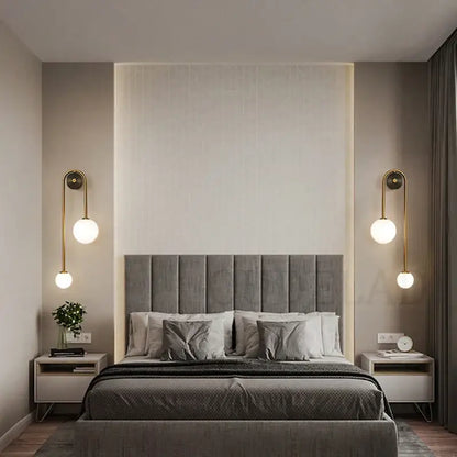 Modern brass glass ball led wall light for bedroom