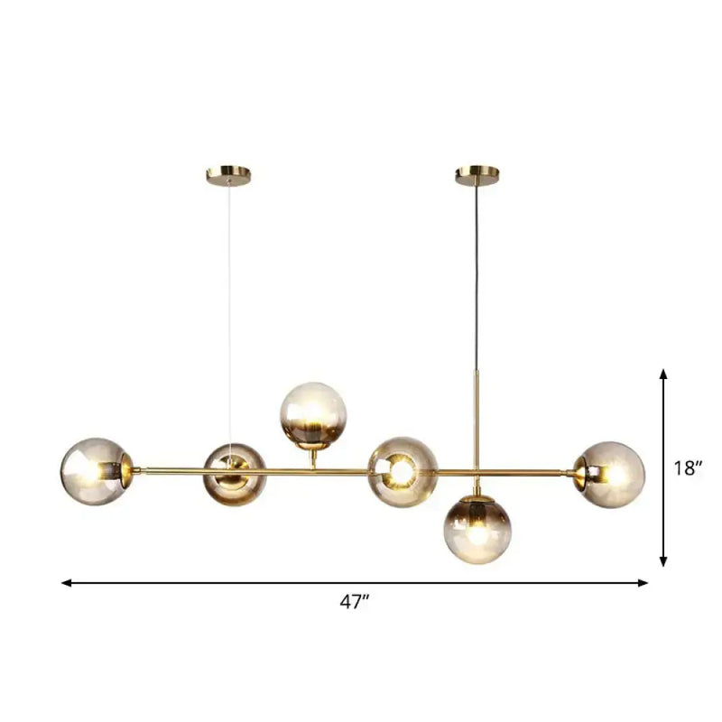 Modern brass glass ball linear pendant light for dining room