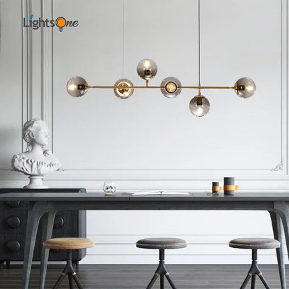 Modern brass glass ball metal pendant light kitchen bar 5 globe