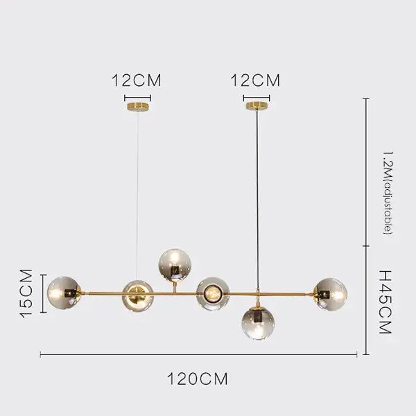 Modern brass glass ball metal pendant light kitchen bar 5 globe