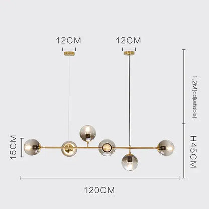 Modern brass glass ball metal pendant light kitchen bar 5 globe