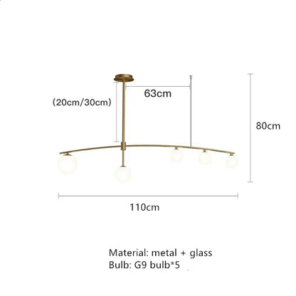 Modern brass glass ball pendant chandelier dining room arc light