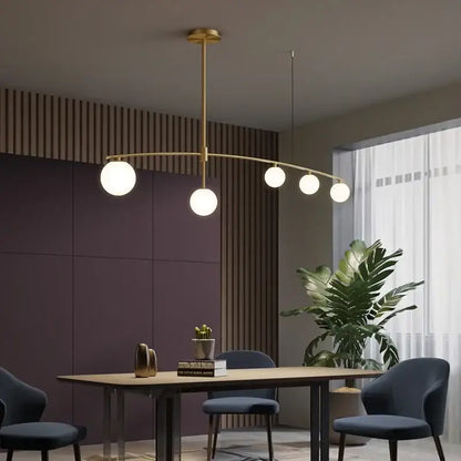 Modern brass glass ball pendant chandelier dining room arc light