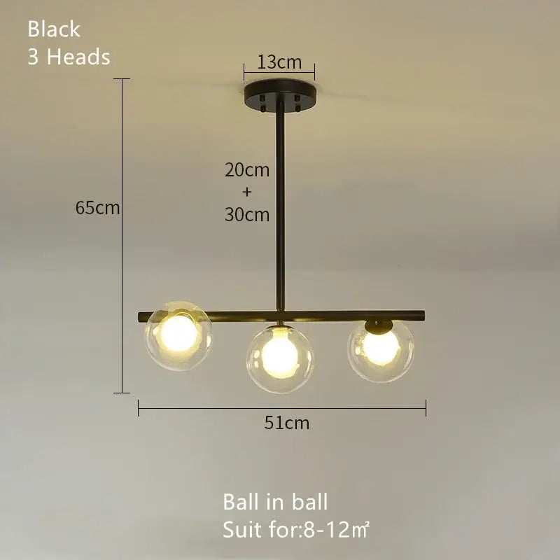 Modern brass glass ball pendant chandelier dining room led light