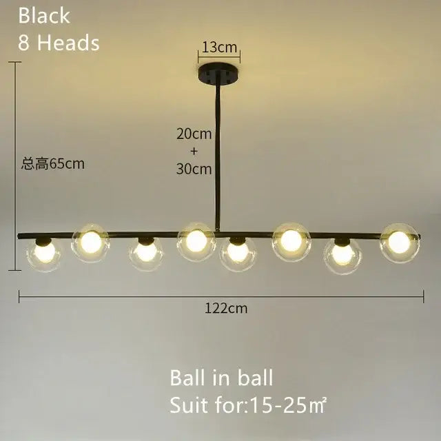 Modern brass glass ball pendant chandelier dining room led light