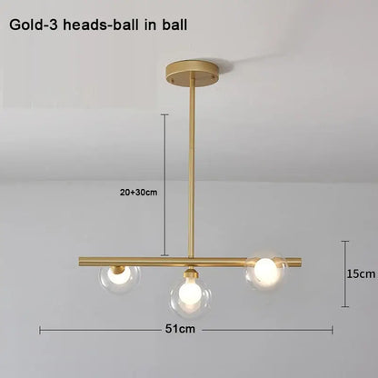 Modern brass glass ball pendant chandelier dining room led light