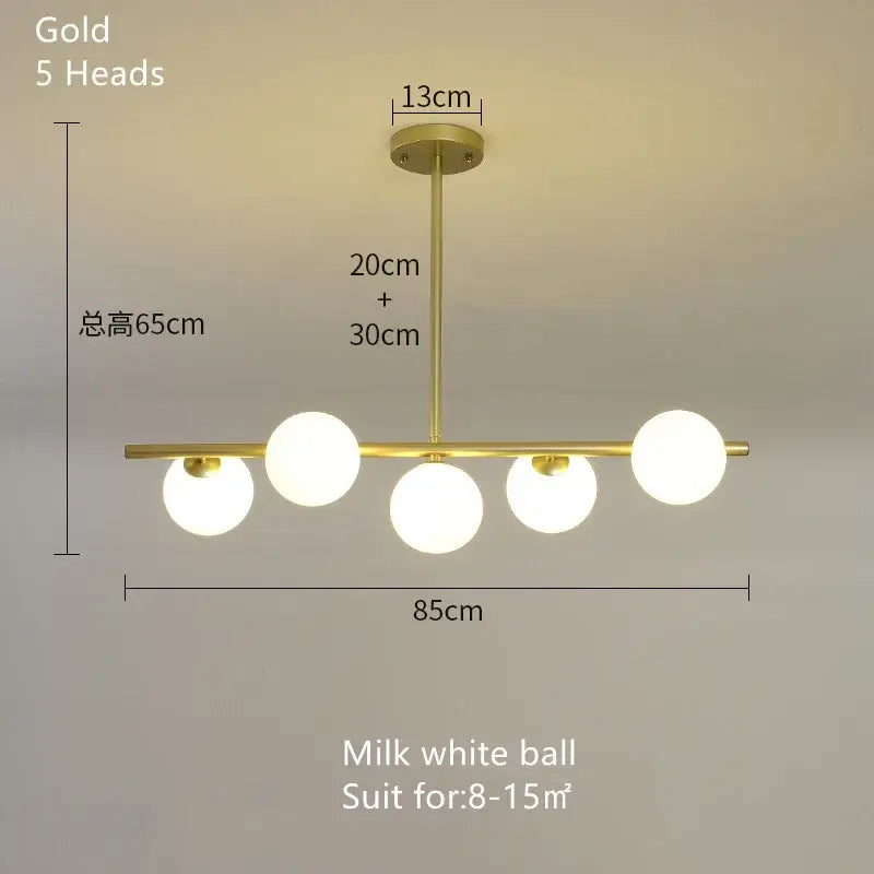 Modern brass glass ball pendant chandelier dining room led light