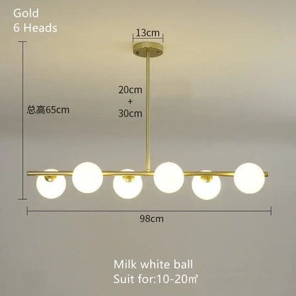 Modern brass glass ball pendant chandelier dining room led light