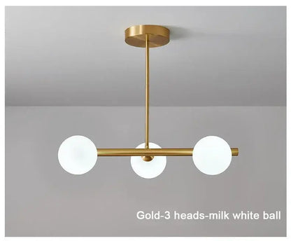Modern brass glass ball pendant chandelier dining room led light