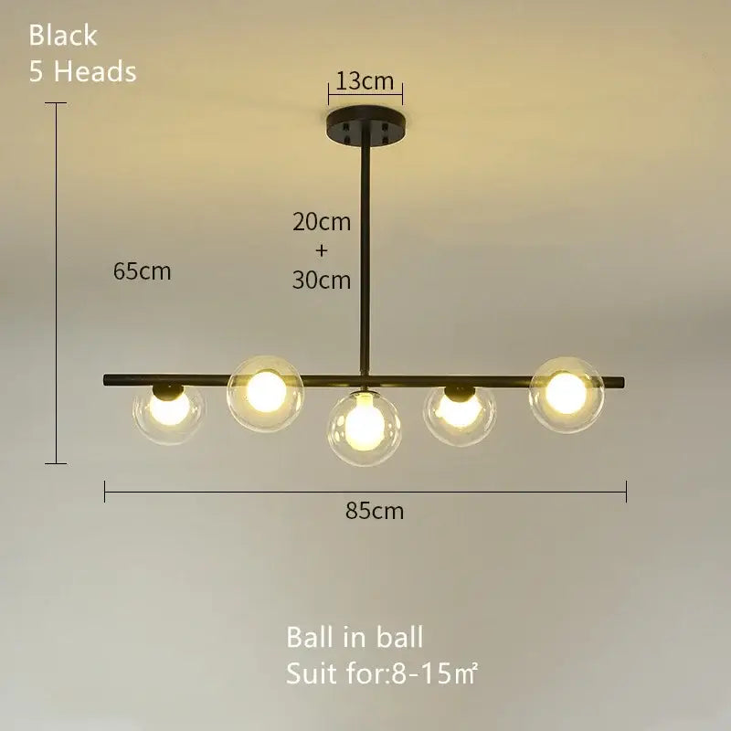 Modern brass glass ball pendant chandelier dining room light