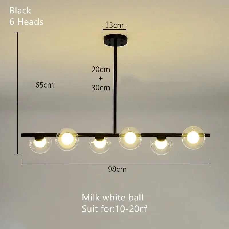 Modern brass glass ball pendant chandelier dining room light