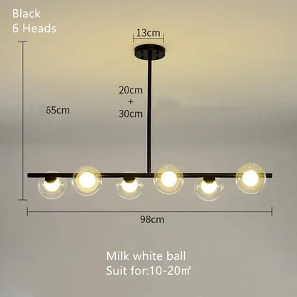 Modern brass glass ball pendant chandelier dining room light