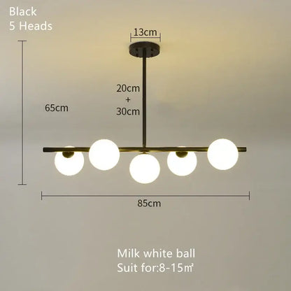 Modern brass glass ball pendant chandelier dining room light