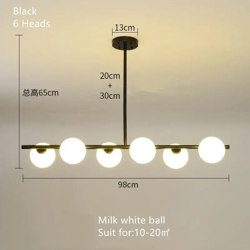 Modern brass glass ball pendant chandelier dining room light