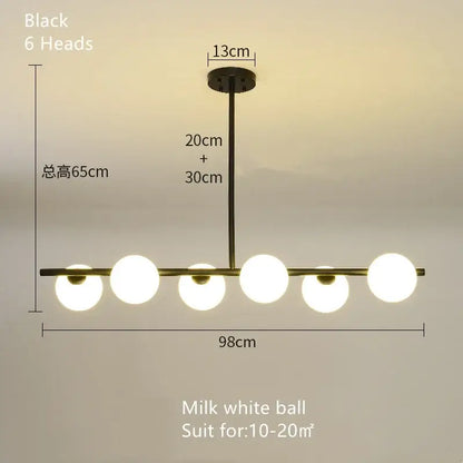 Modern brass glass ball pendant chandelier dining room light