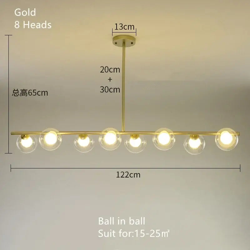 Modern brass glass ball pendant chandelier dining room light