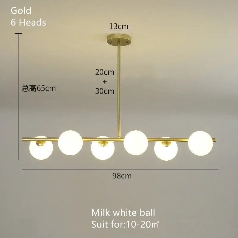 Modern brass glass ball pendant chandelier dining room light