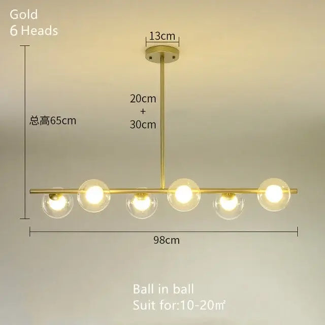 Modern brass glass ball pendant chandelier dining room light