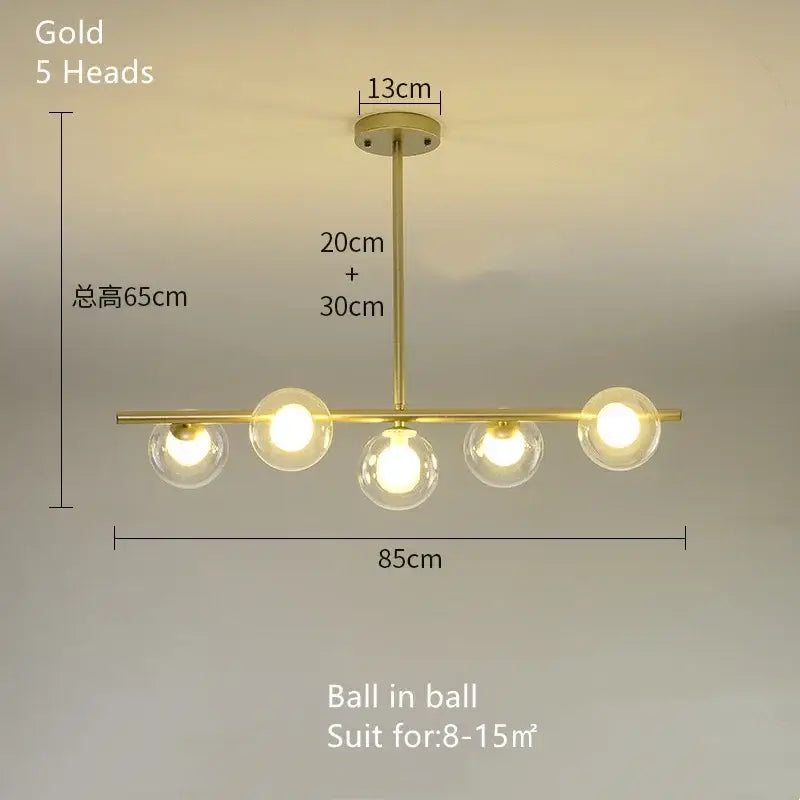 Modern brass glass ball pendant chandelier dining room light