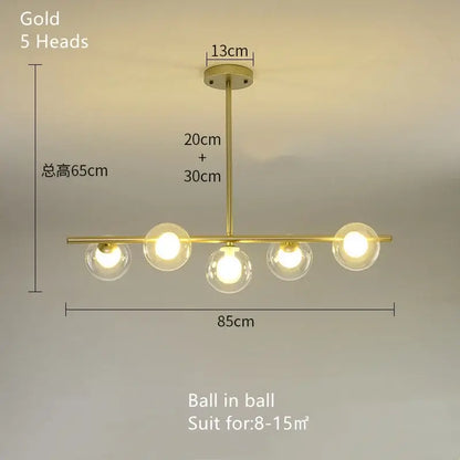 Modern brass glass ball pendant chandelier dining room light