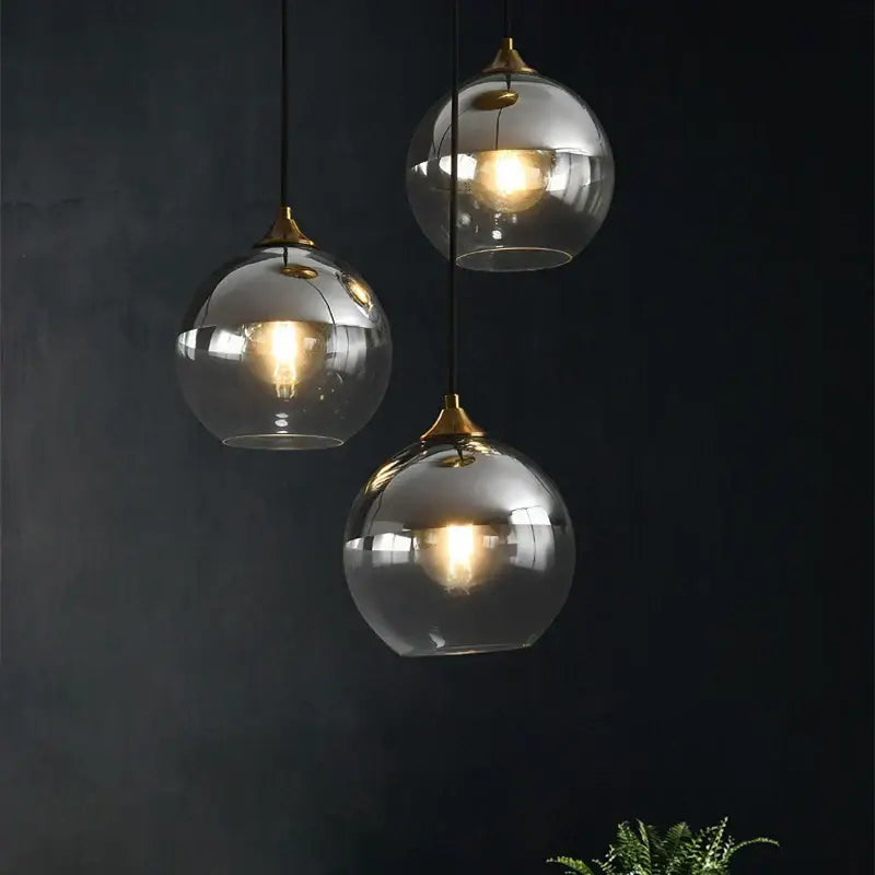 Modern brass glass ball pendant light dining and kitchen fixture