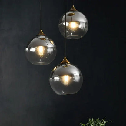 Modern brass glass ball pendant light dining and kitchen fixture