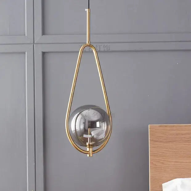 Modern brass glass ball pendant lighting bedroom globe light