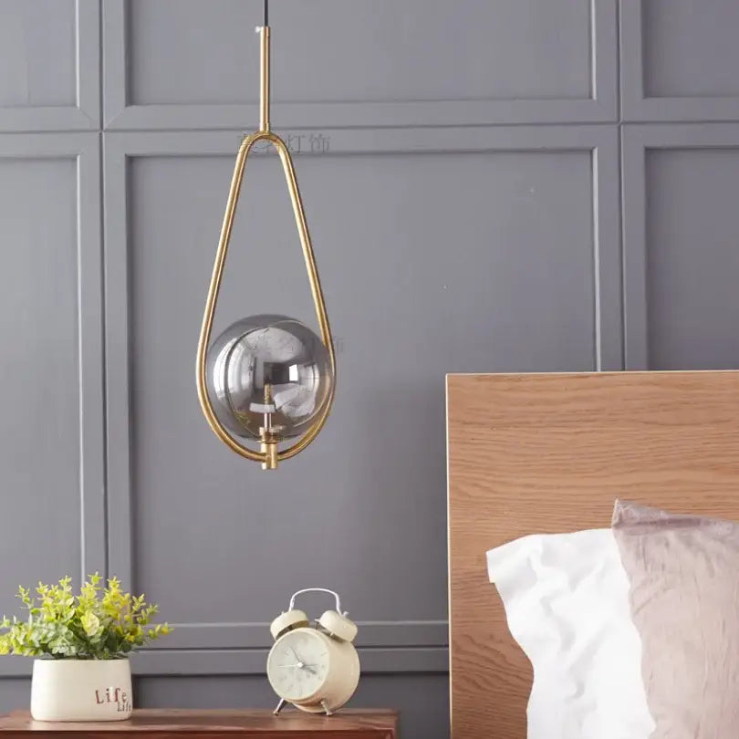 Modern brass glass ball pendant lighting bedroom globe light