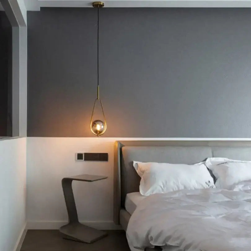 Modern brass glass ball pendant lighting bedroom globe light