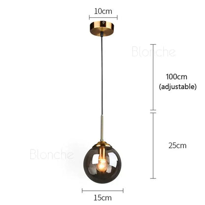 Modern brass glass ball pendant lights dining room 3 pack