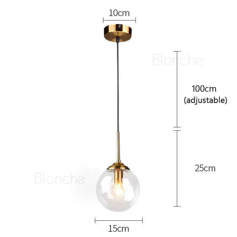 Modern brass glass ball pendant lights dining room 3 pack