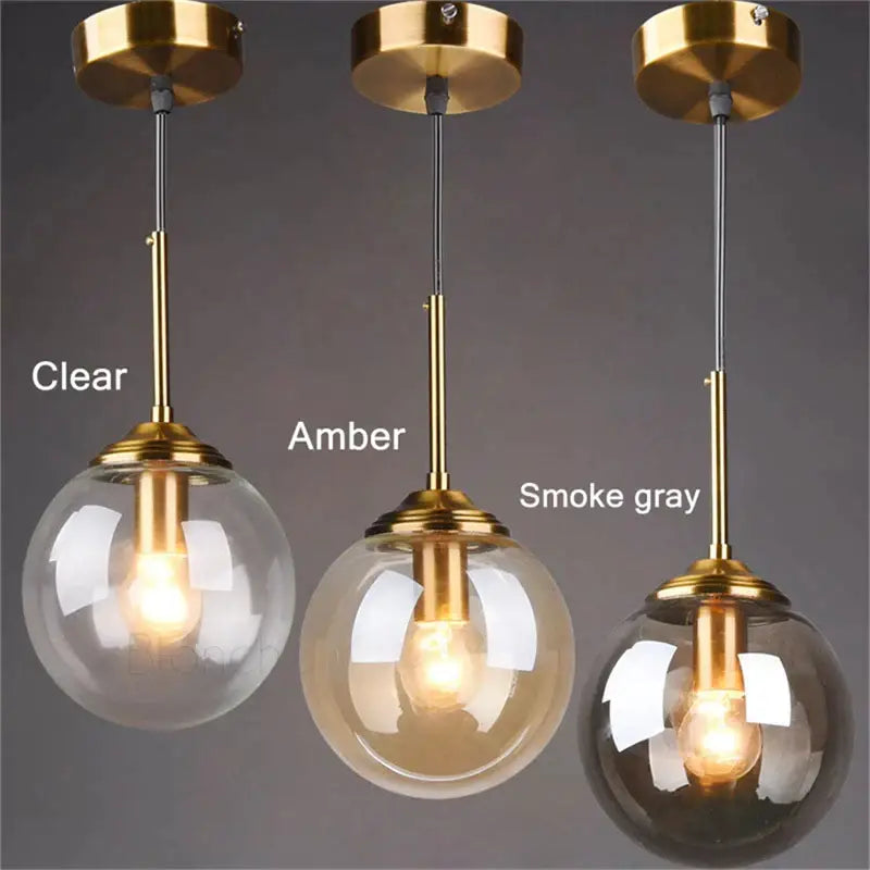 Modern brass glass ball pendant lights dining room 3 pack