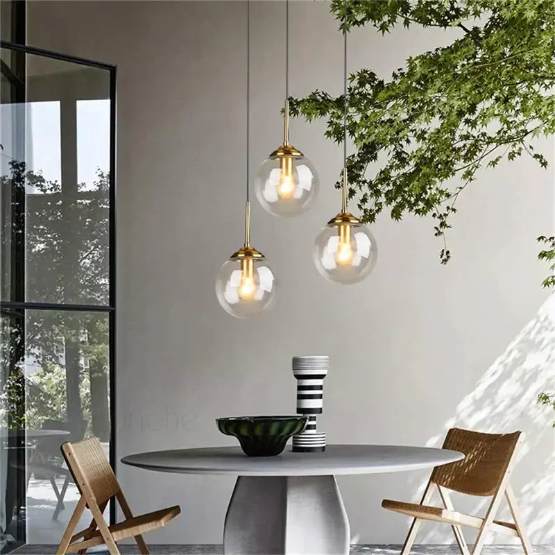 Modern brass glass ball pendant lights dining room 3 pack