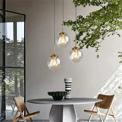 Modern brass glass ball pendant lights dining room 3 pack