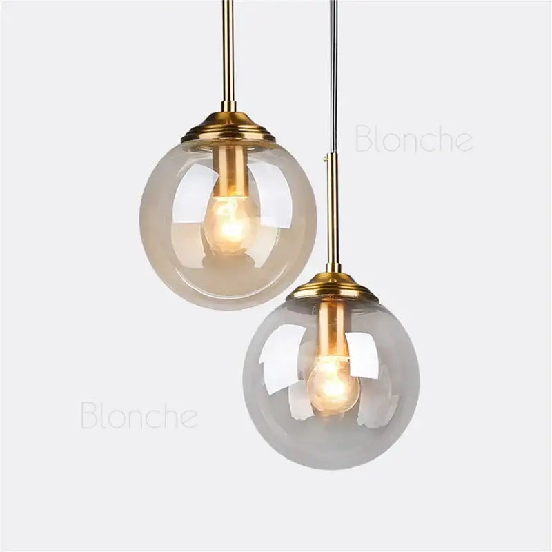 Modern brass glass ball pendant lights dining room 3 pack
