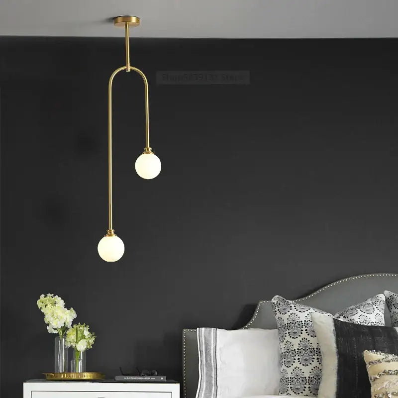 Modern brass glass ball pendant lights dining room frosted globes
