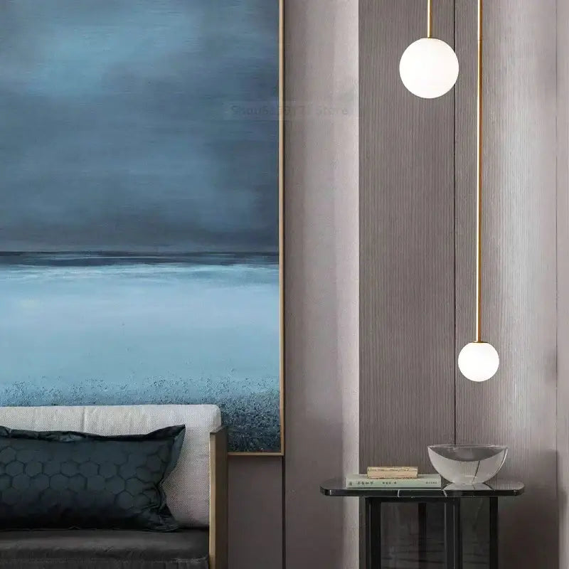 Modern brass glass ball pendant lights dining room frosted globes