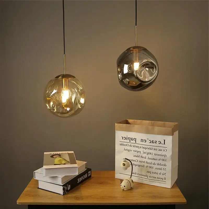 Modern brass glass ball pendant lights kitchen set of 2