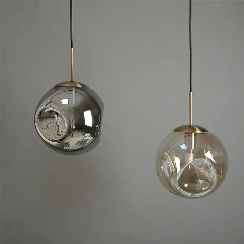 Modern brass glass ball pendant lights kitchen set of 2