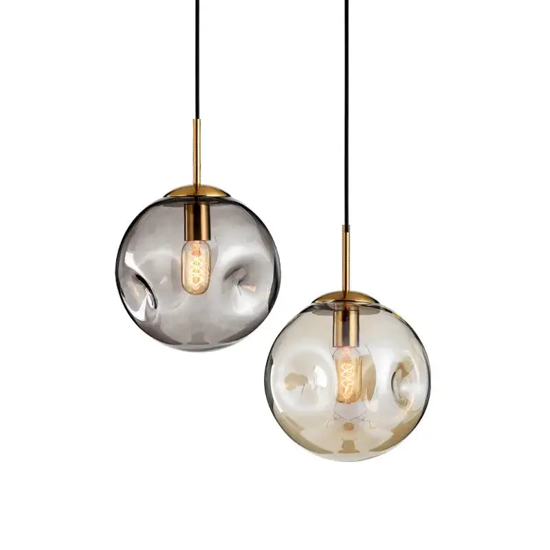 Modern brass glass ball pendant lights kitchen set of 2