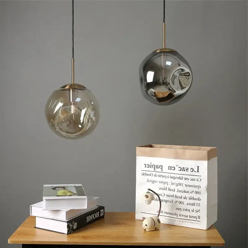 Modern brass glass ball pendant lights kitchen set of 2