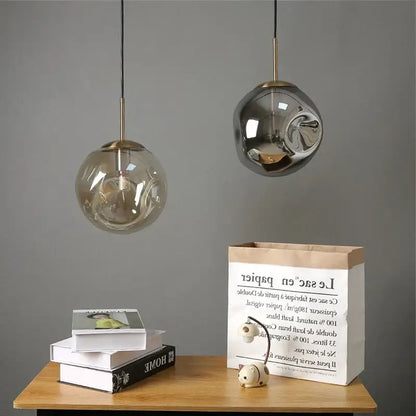 Modern brass glass ball pendant lights kitchen set of 2